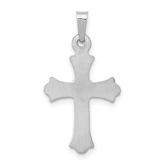 14K White Gold Diamond Textured & Polished Fleur de lis Cross Pendant