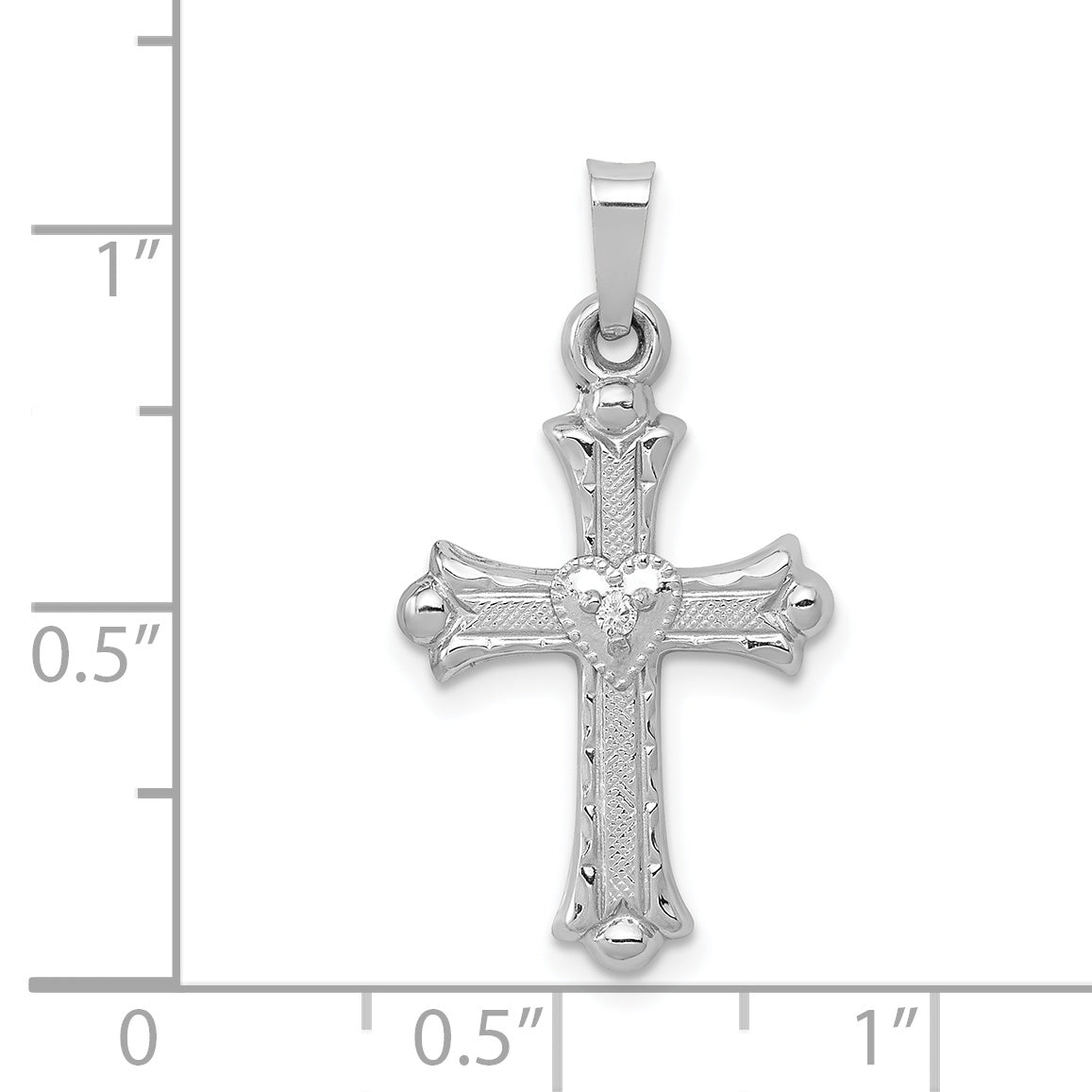 14K White Gold Diamond Textured & Polished Fleur de lis Cross Pendant