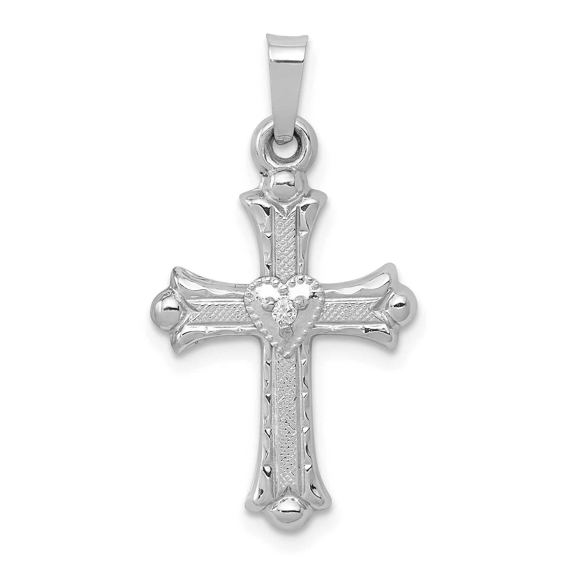 14K White Gold Diamond Fleur De Lis Cross Pendant