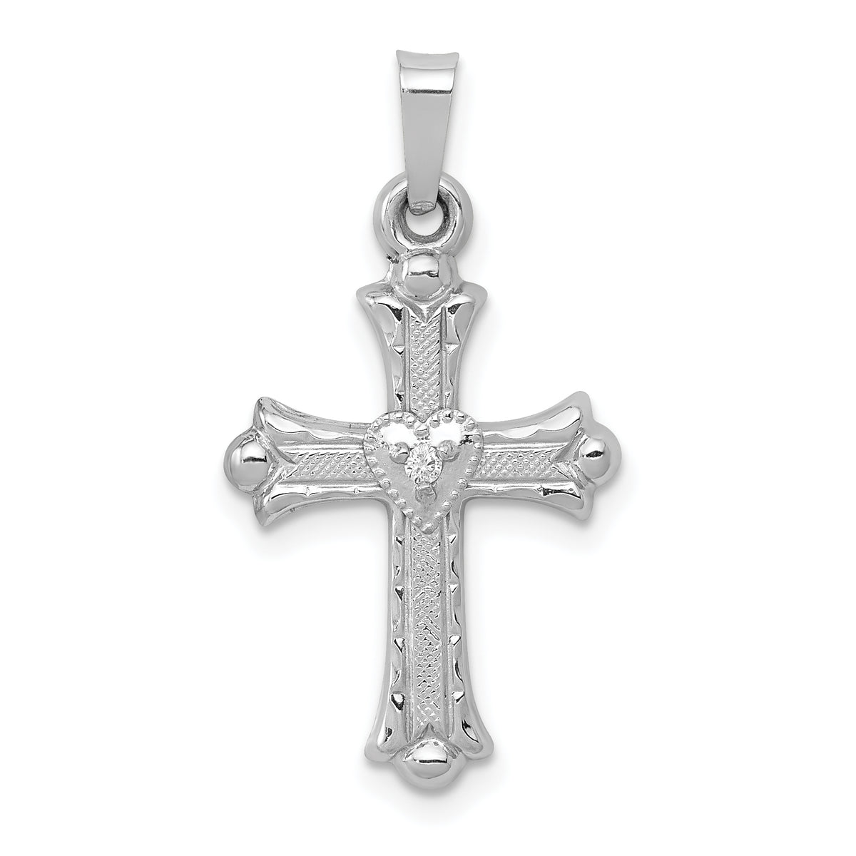 14K White Gold Diamond Fleur De Lis Cross Pendant