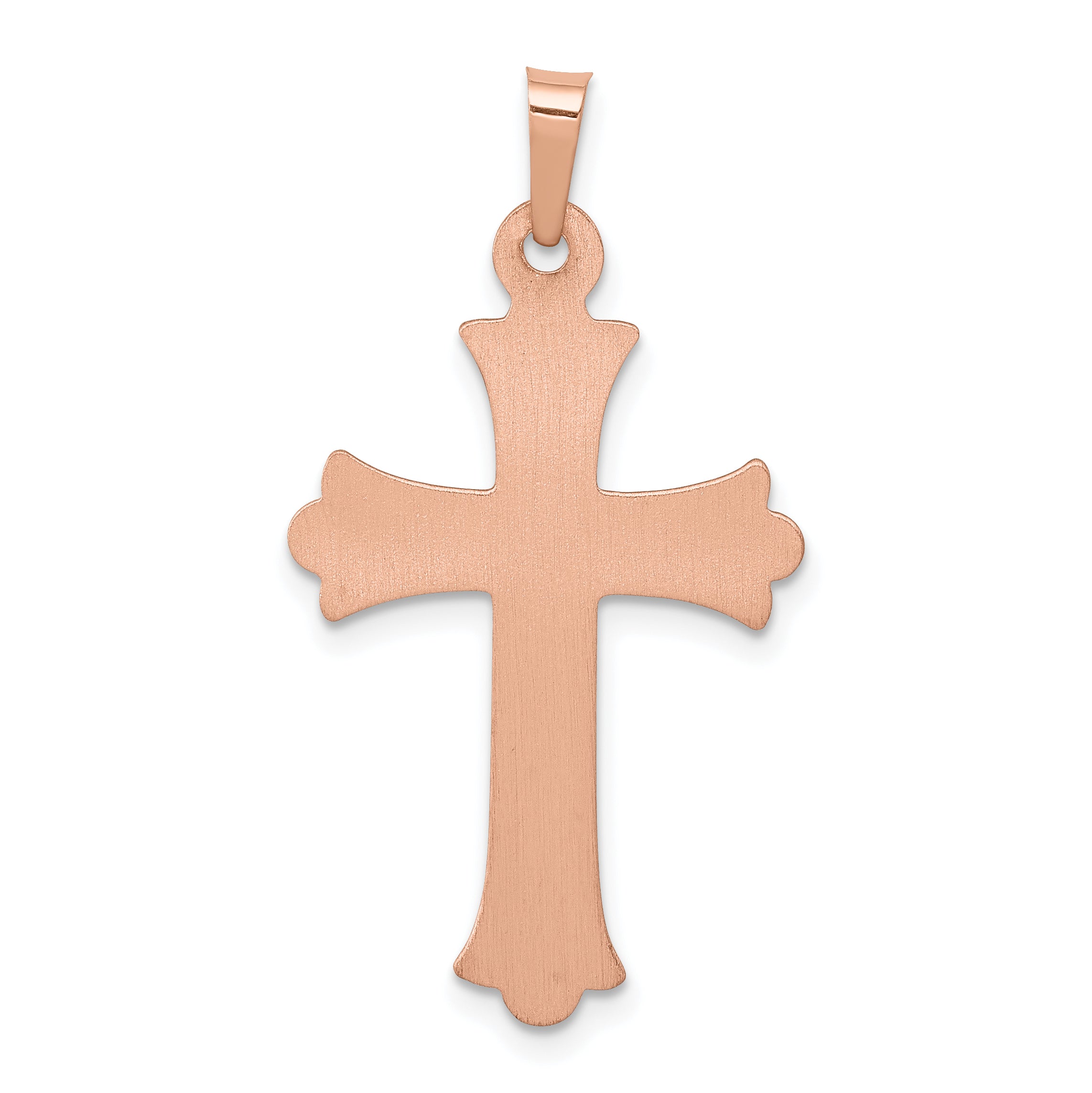 14K Two-tone Textured, Brushed & Polished Budded Cross Pendant