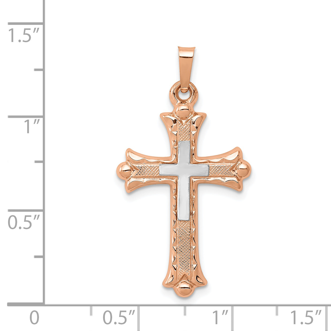 14K Two-tone Textured, Brushed & Polished Budded Cross Pendant