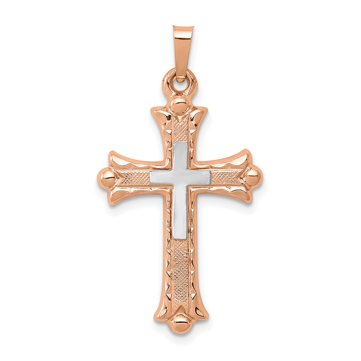 14K Two-Tone Budded Cross Pendant