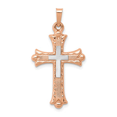 14K Two-Tone Budded Cross Pendant