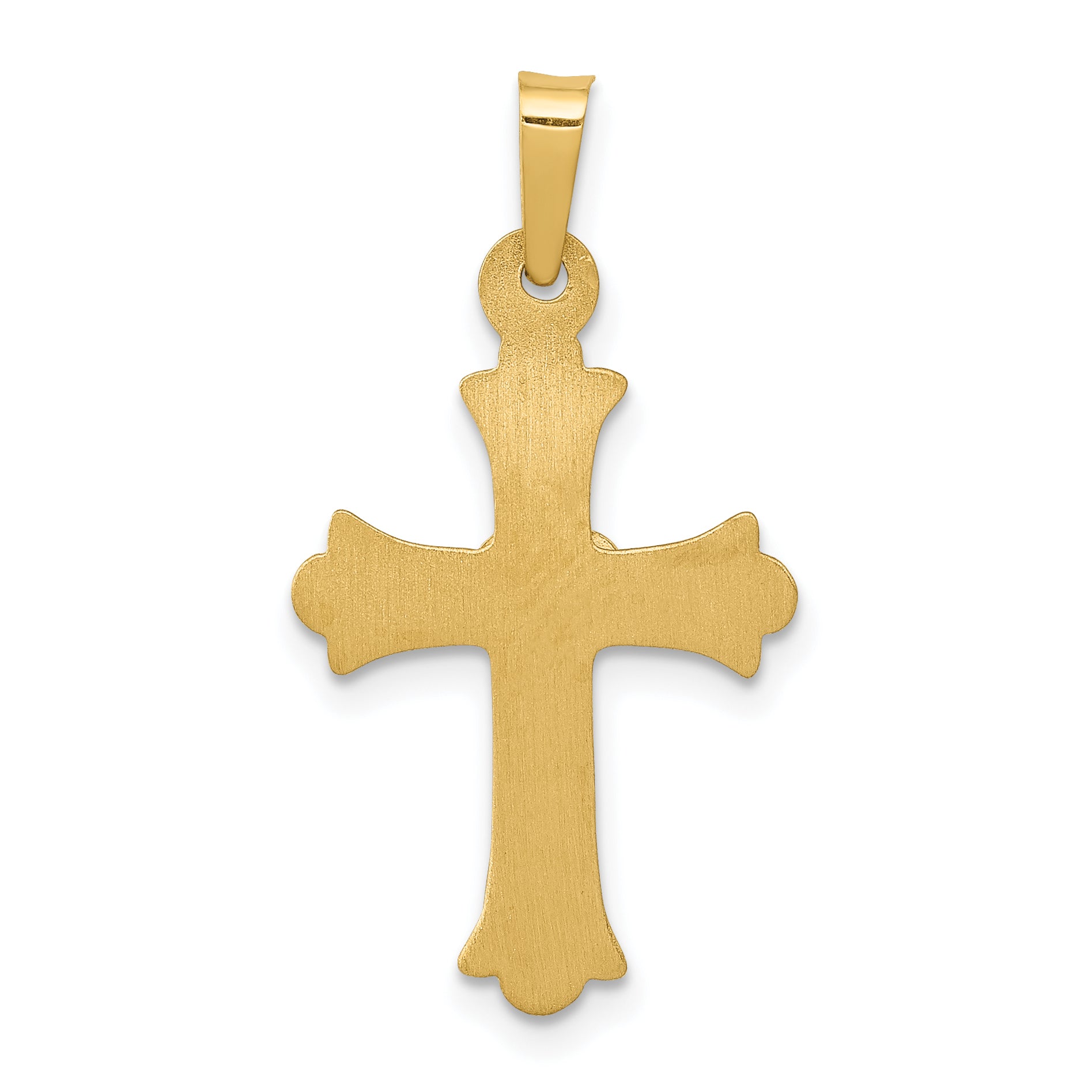 14K Diamond, Textured, Brushed & Polished Fleur de lis Cross Pendant