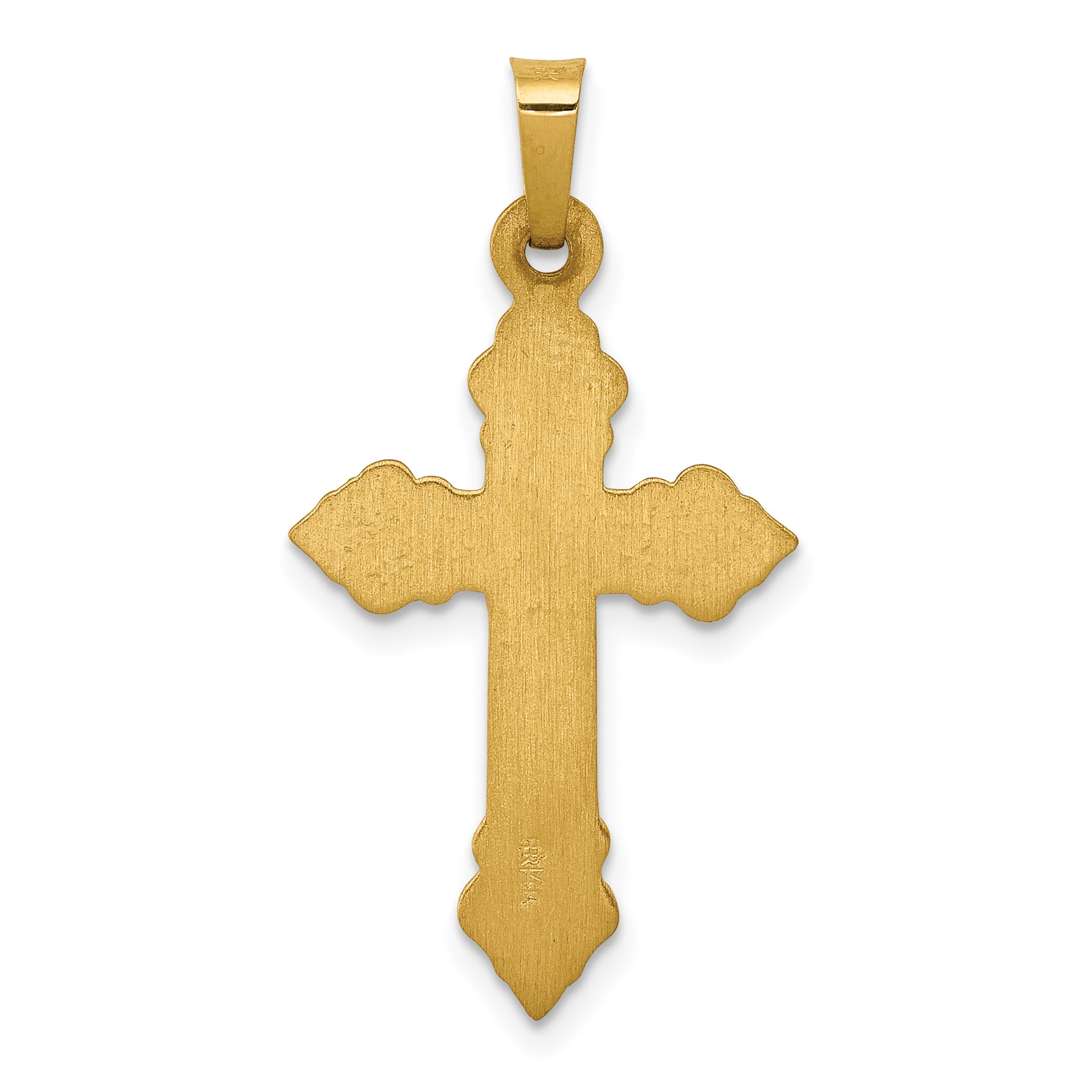 14K Brushed and Polished Budded Cross Pendant