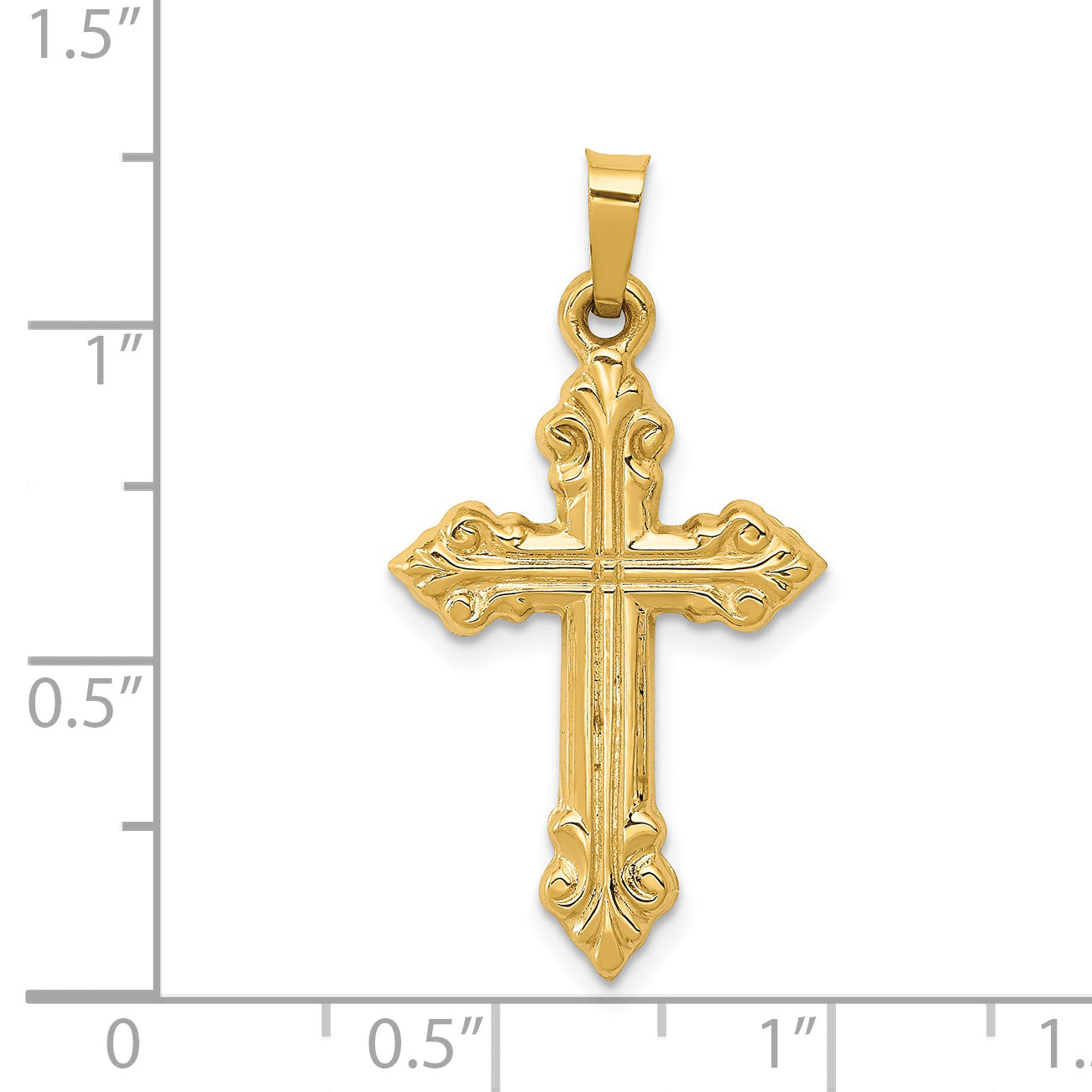 14K Brushed and Polished Budded Cross Pendant