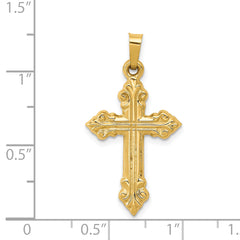 14K Brushed and Polished Budded Cross Pendant