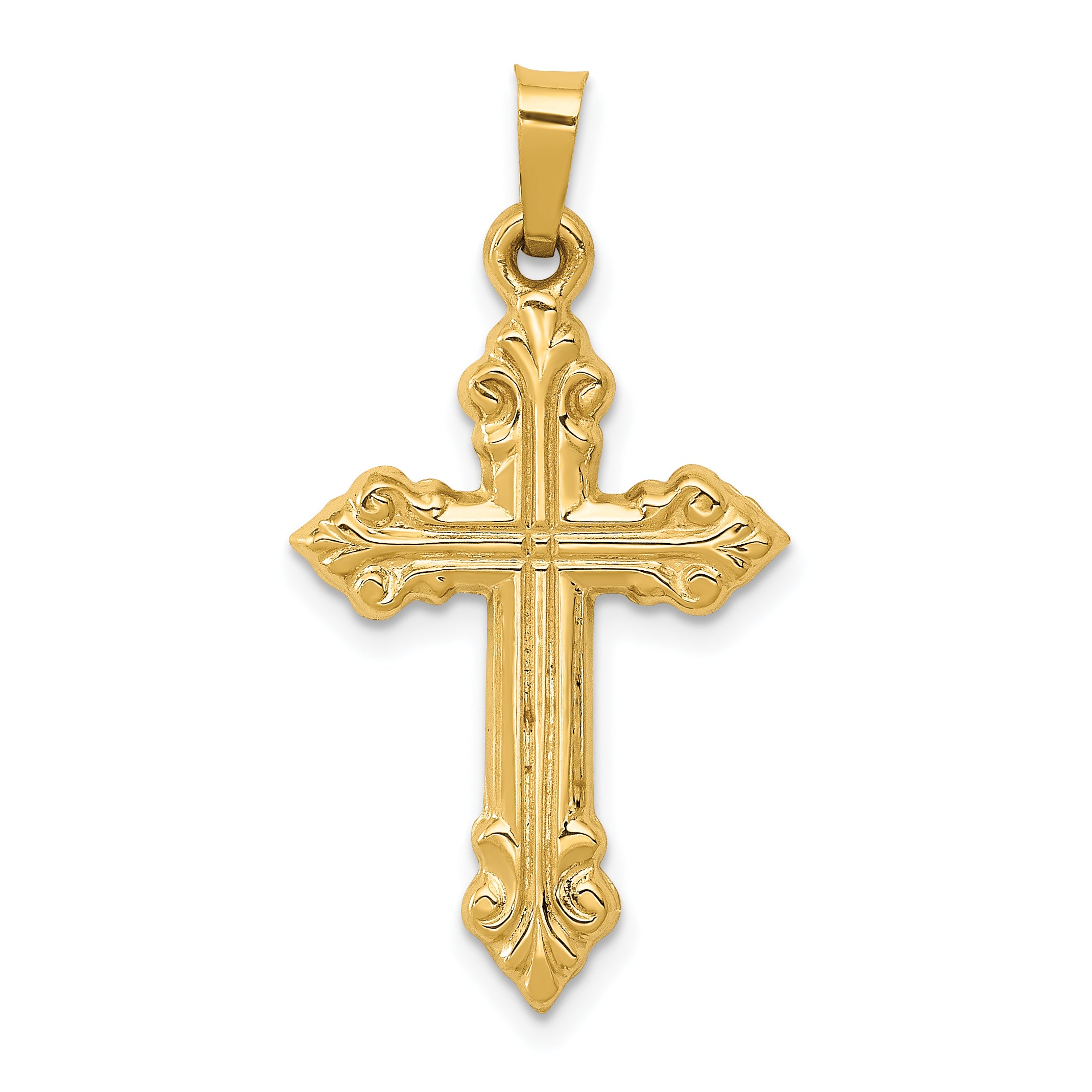 14k Brushed and Polished Budded Cross Pendant