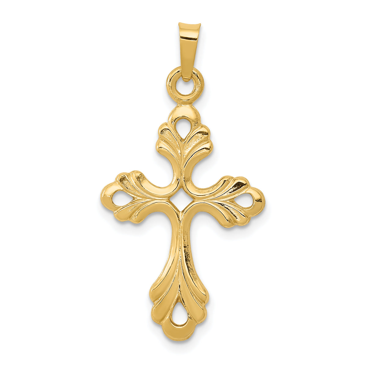 14k Polished Fleur De Lis Cross Pendant