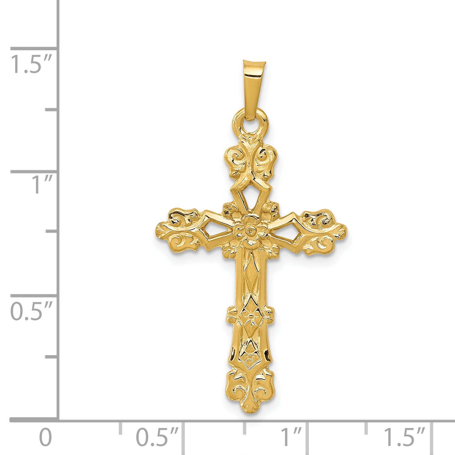 14K Polished Budded Cross Pendant