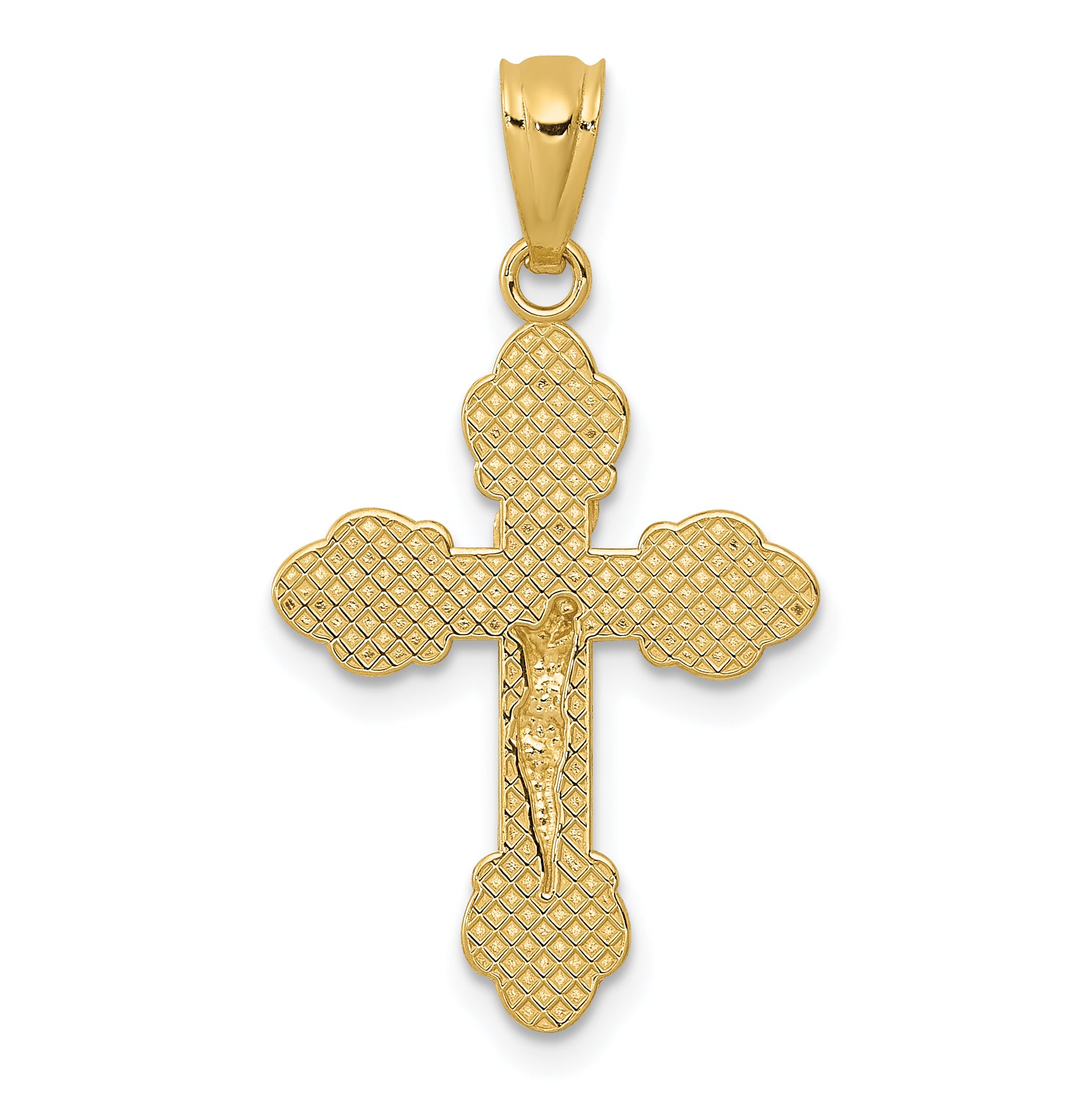 14K Gold Polished INRI Small Crucifix Pendant