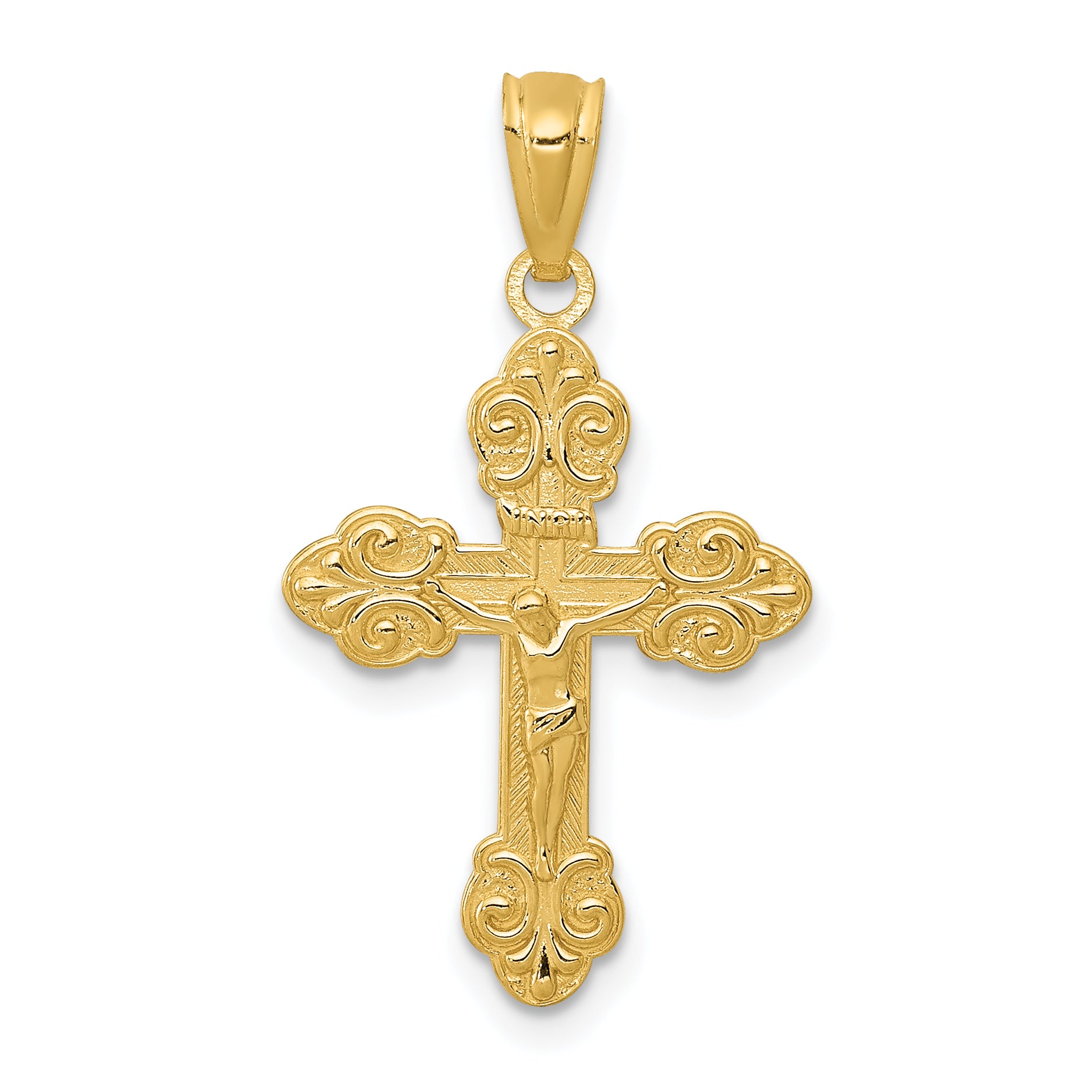 14k Gold Polished INRI Small Crucifix Pendant