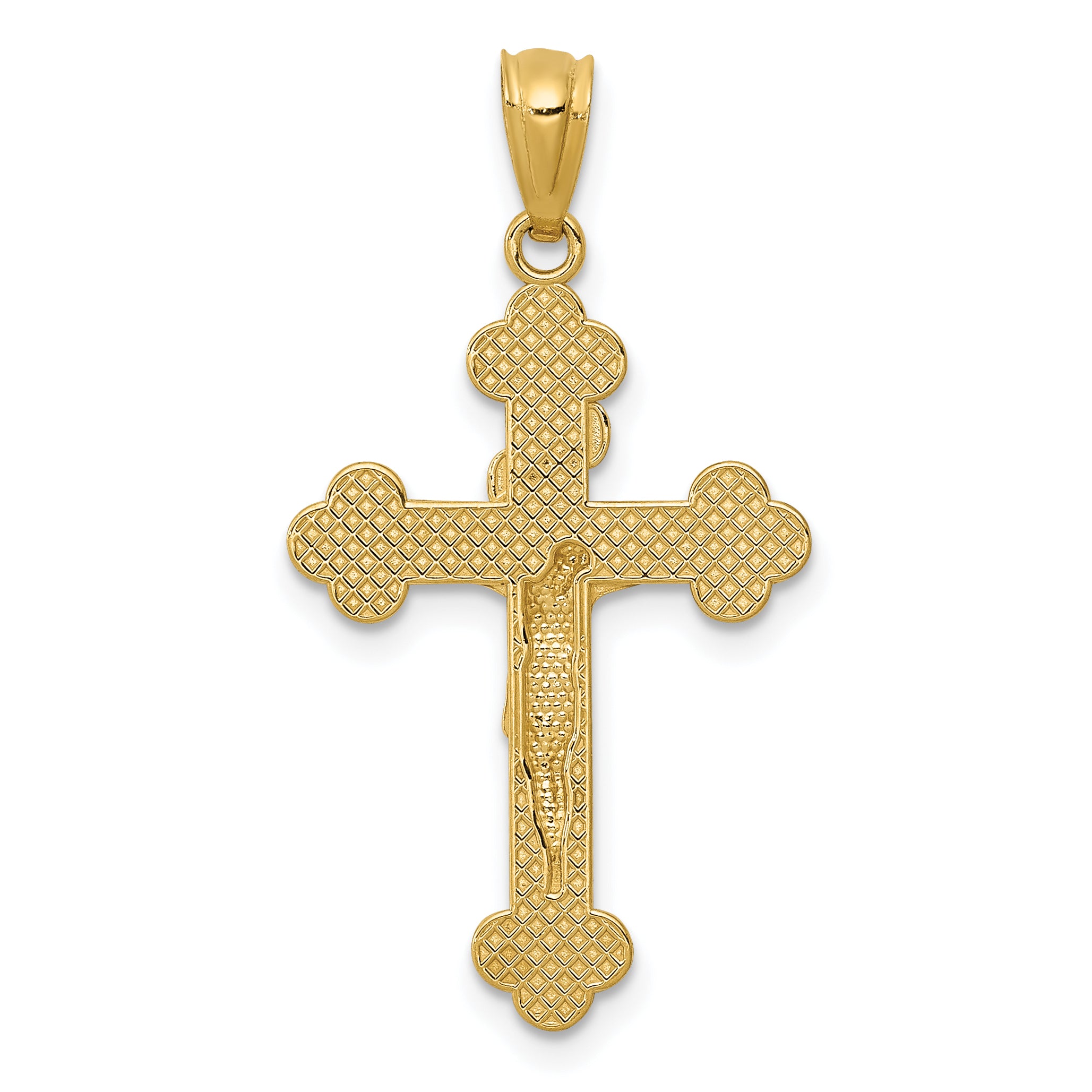 14K Gold Polished INRI Medium Crucifix Pendant