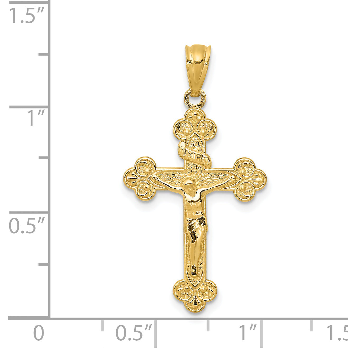 14K Gold Polished INRI Medium Crucifix Pendant