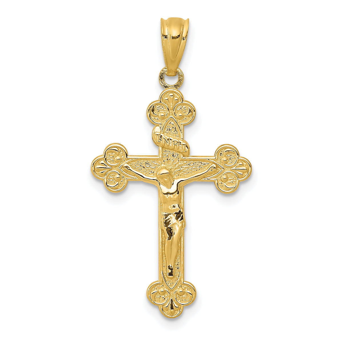 14k Gold Polished INRI Medium Crucifix Pendant