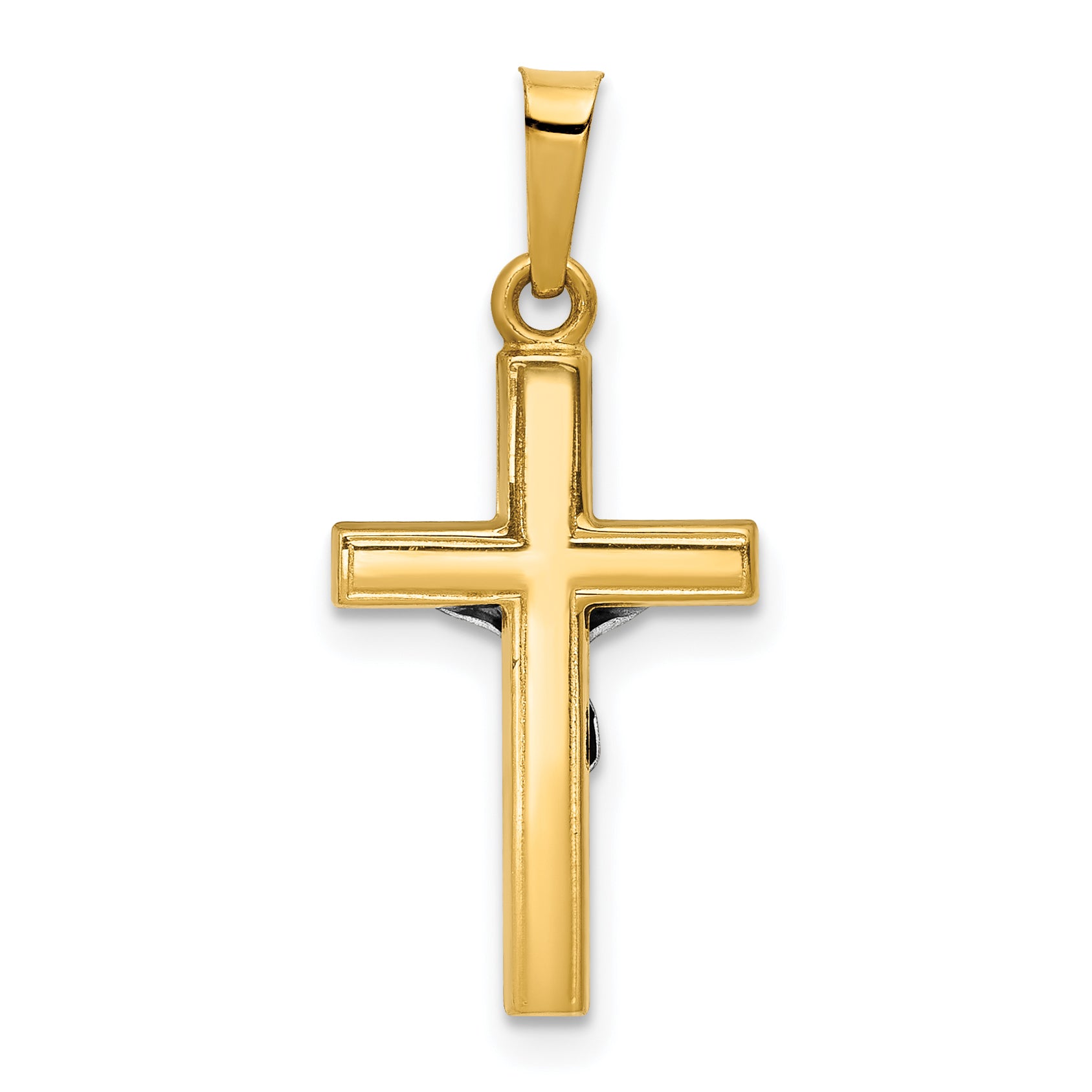 14K Polished INRI Crucifix Cross Pendant