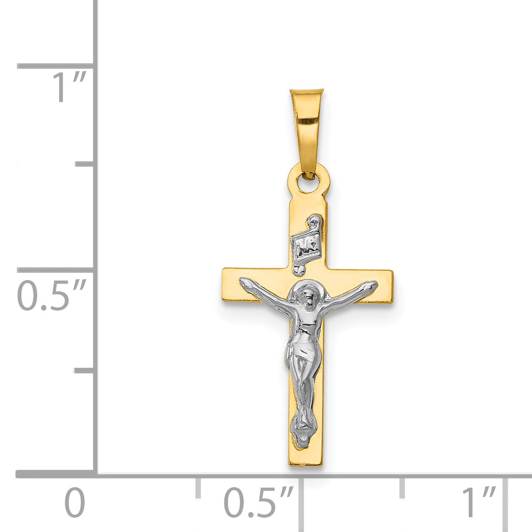 14K Polished INRI Crucifix Cross Pendant