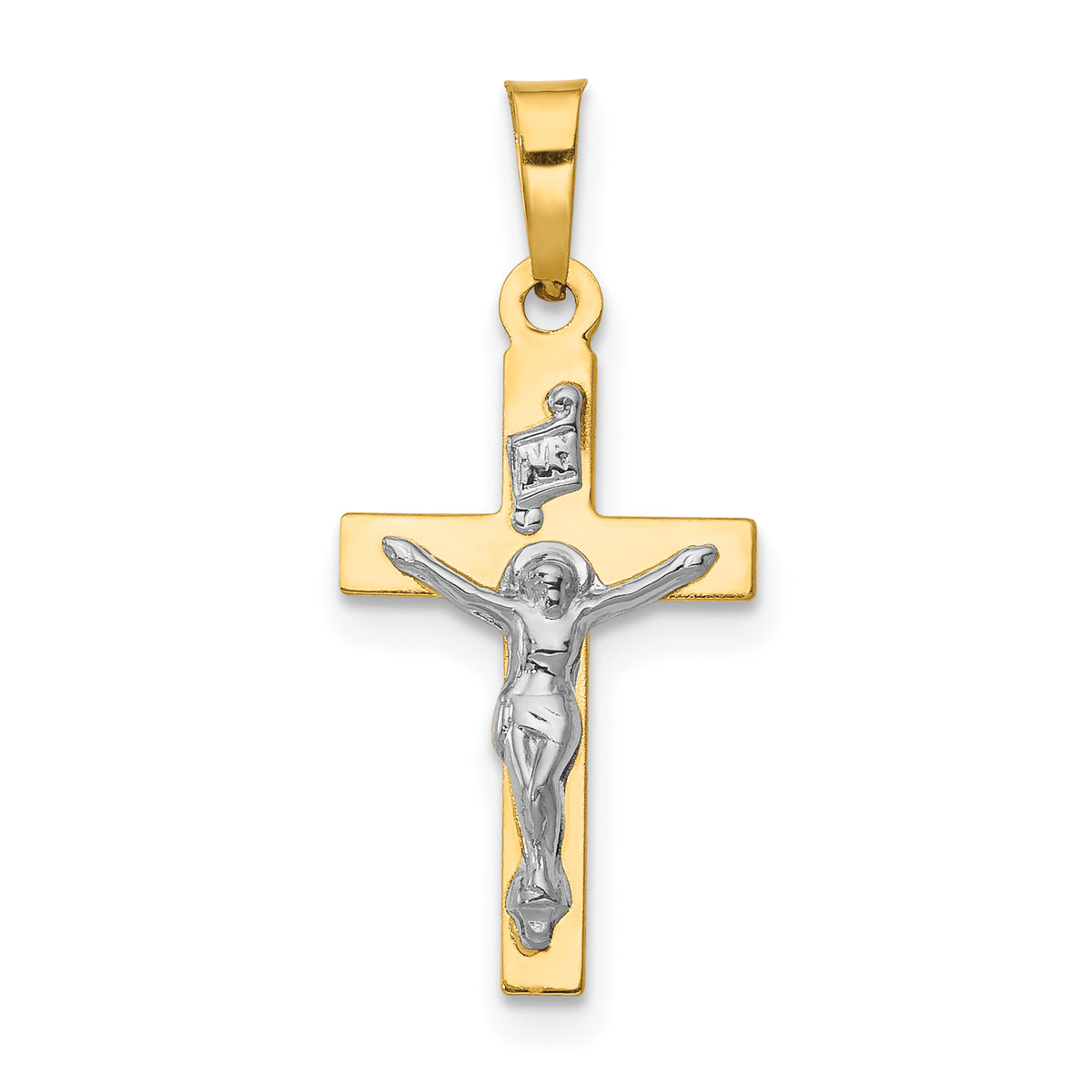 14K w/Rhodium Polished Inri Crucifix Pendant