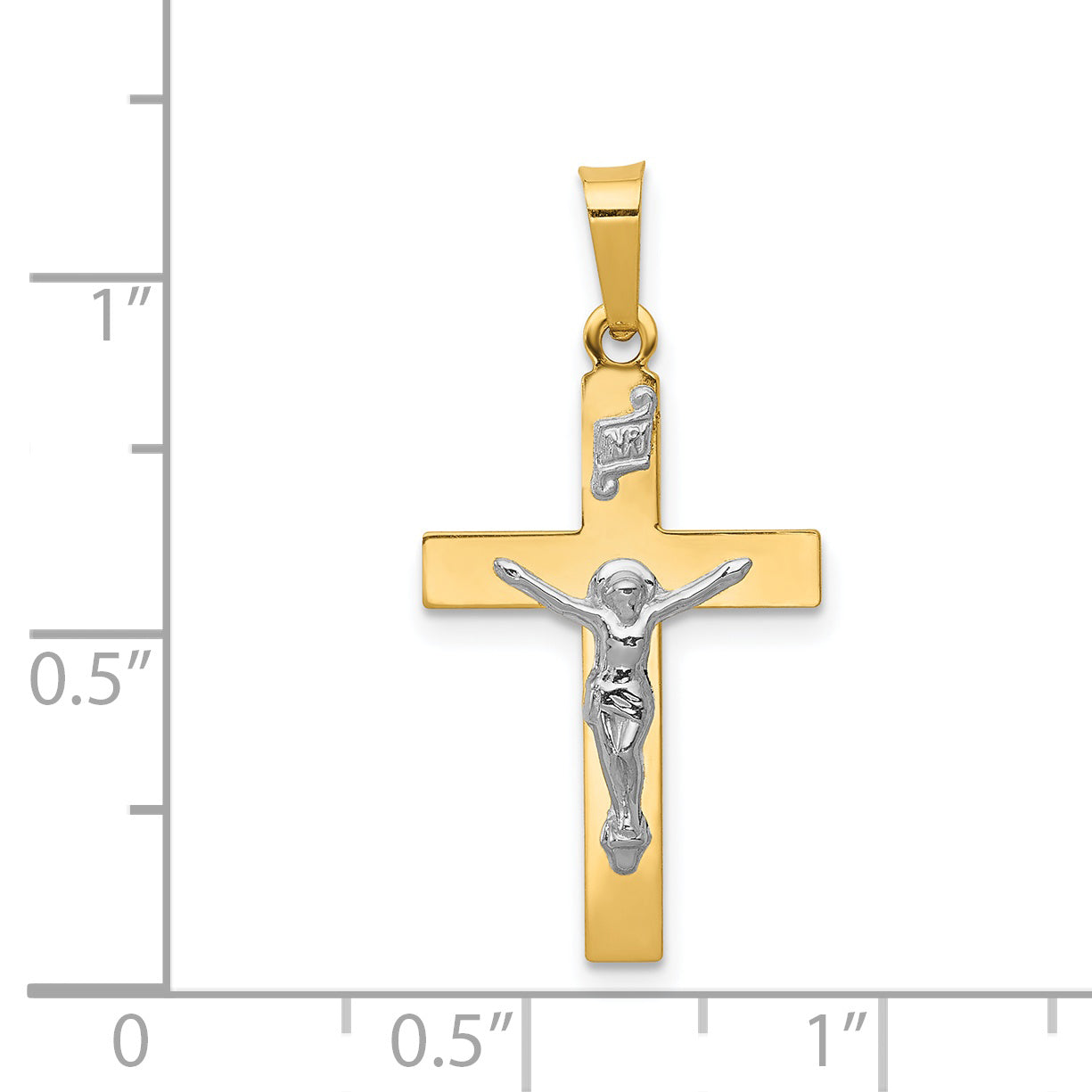 14K Polished INRI Crucifix Cross Pendant