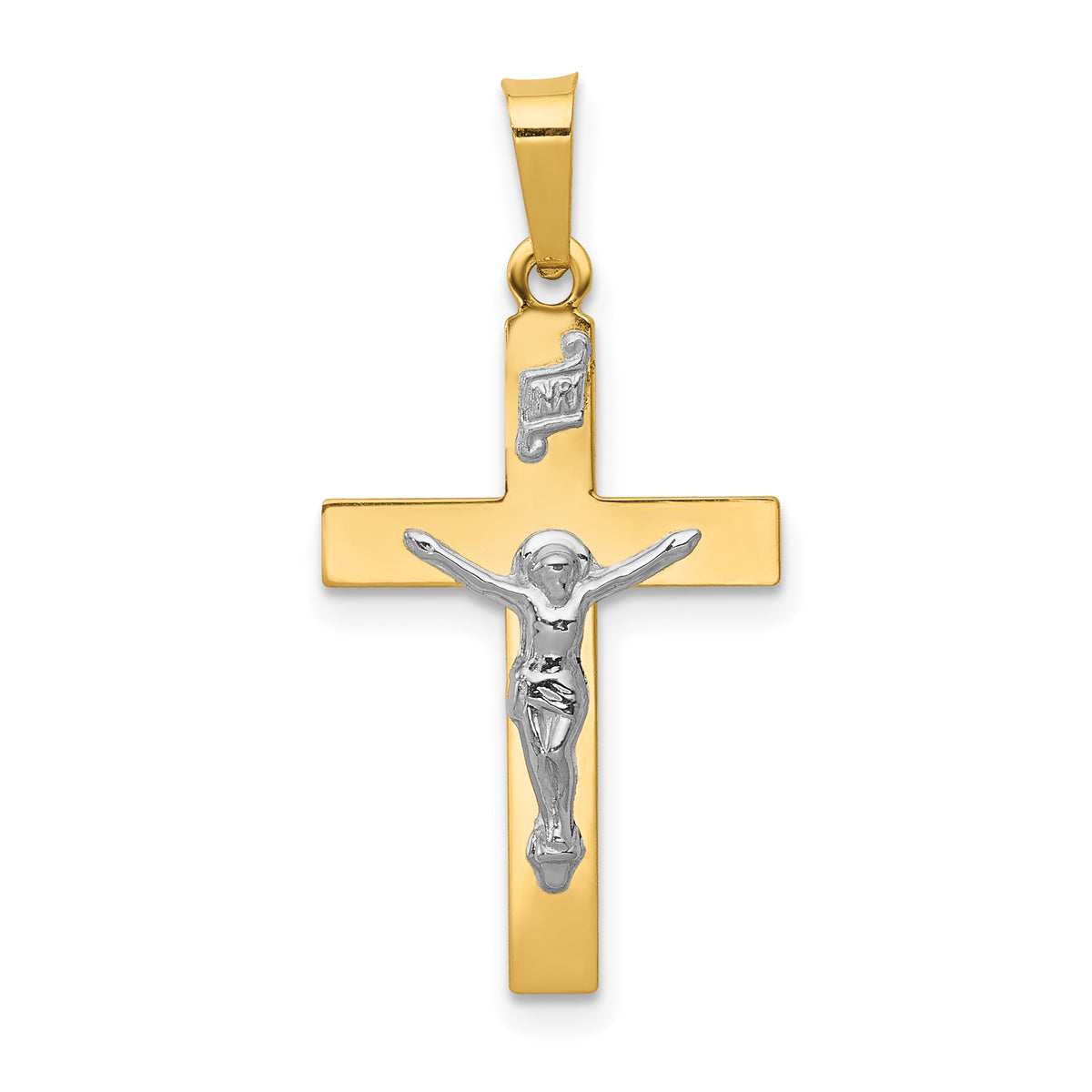 14K w/Rhodium Polished Inri Crucifix Pendant