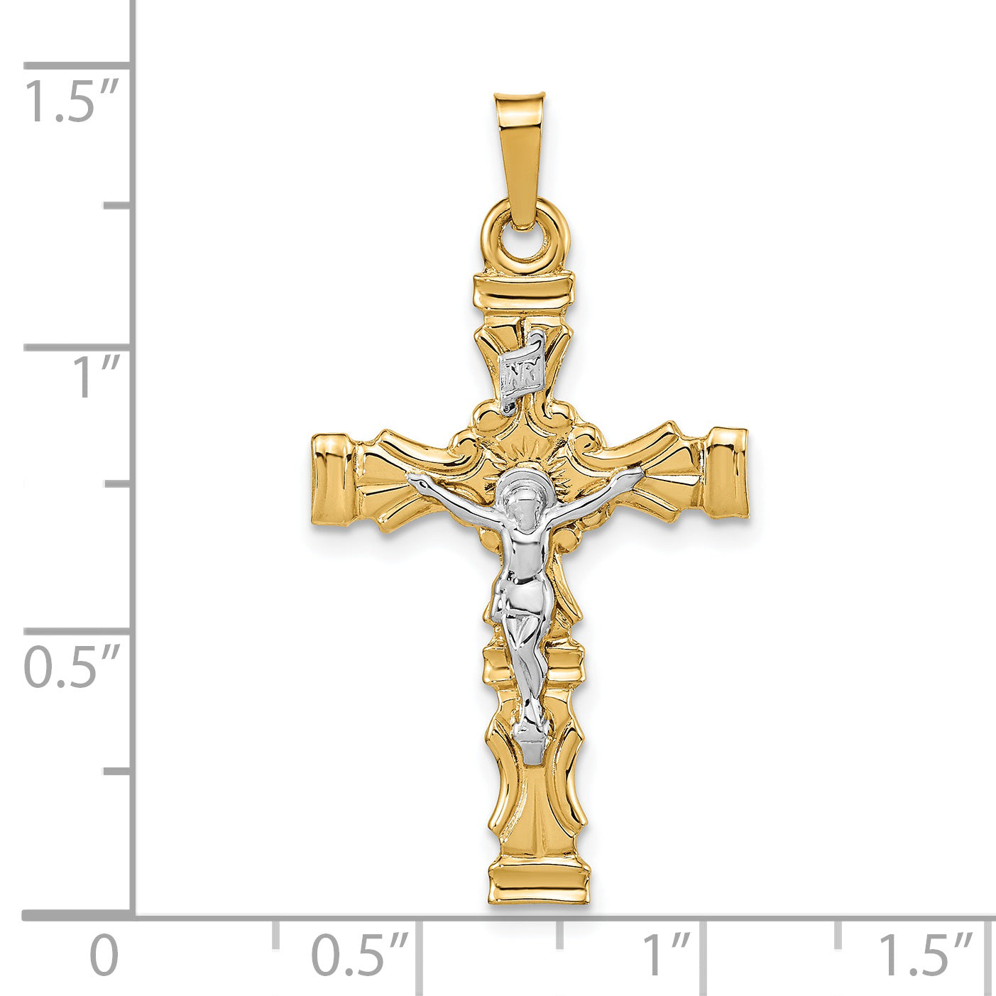 14K Two-tone Polished Latin Crucifix Pendant