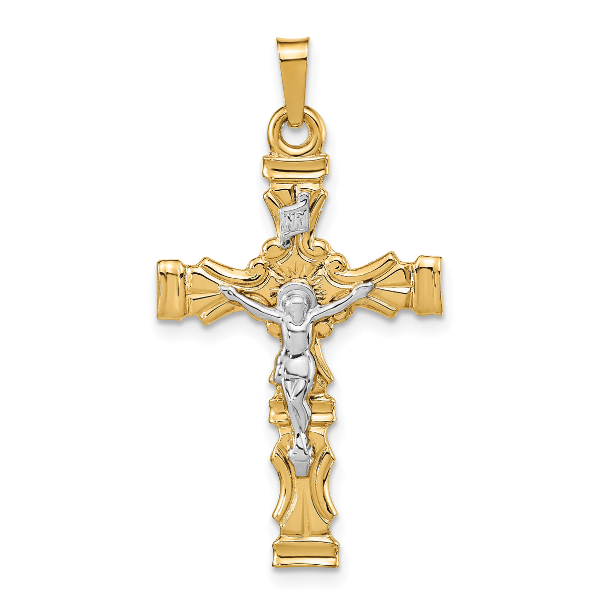 14K Two-tone Polished Latin Crucifix Pendant