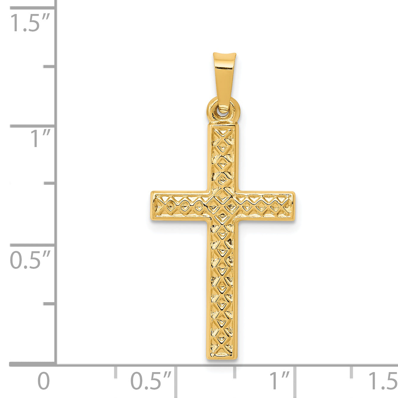 14K  Polished Lattice Textured Cross Pendant