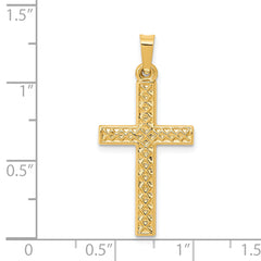 14K  Polished Lattice Textured Cross Pendant