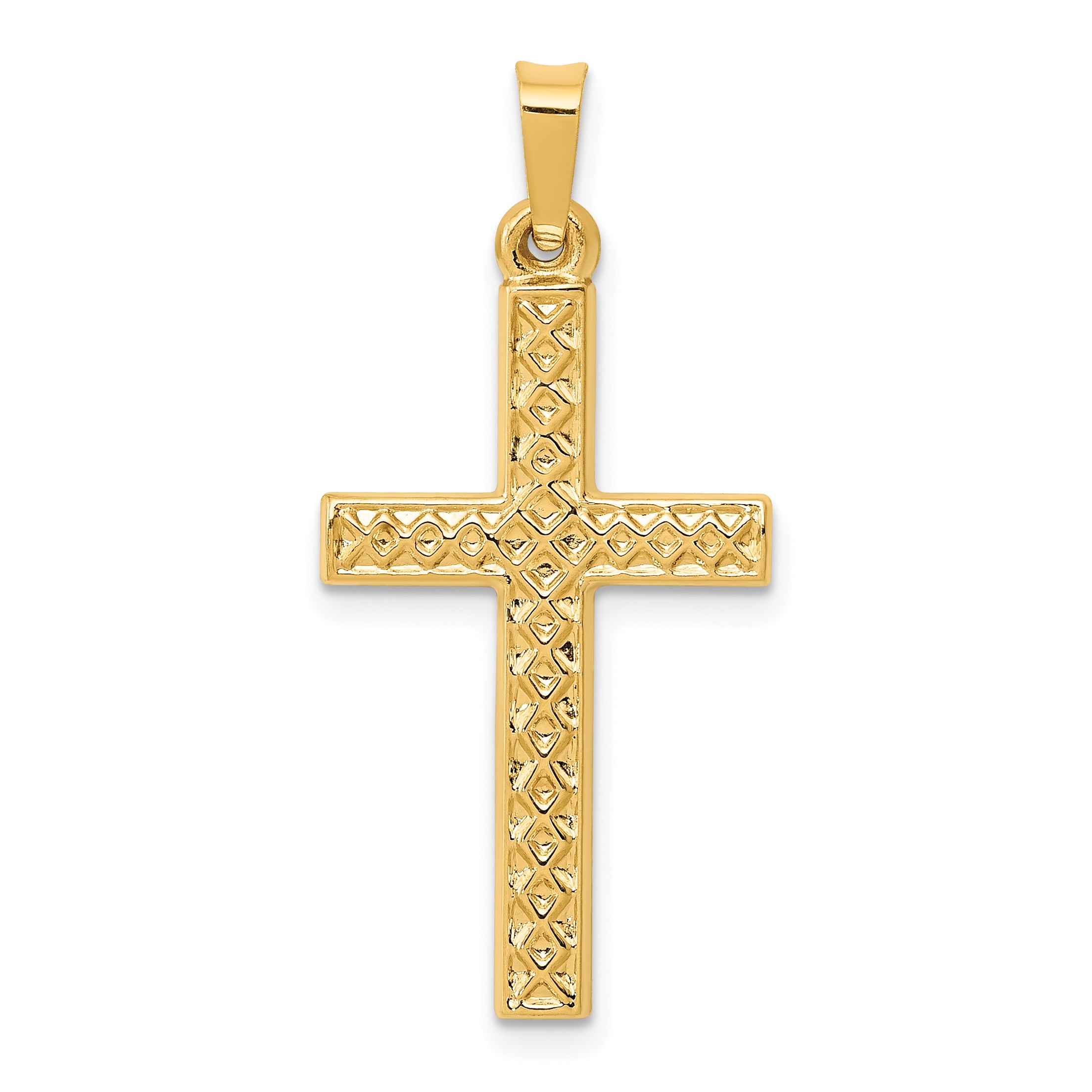 14k Polished Lattice Textured Cross Pendant