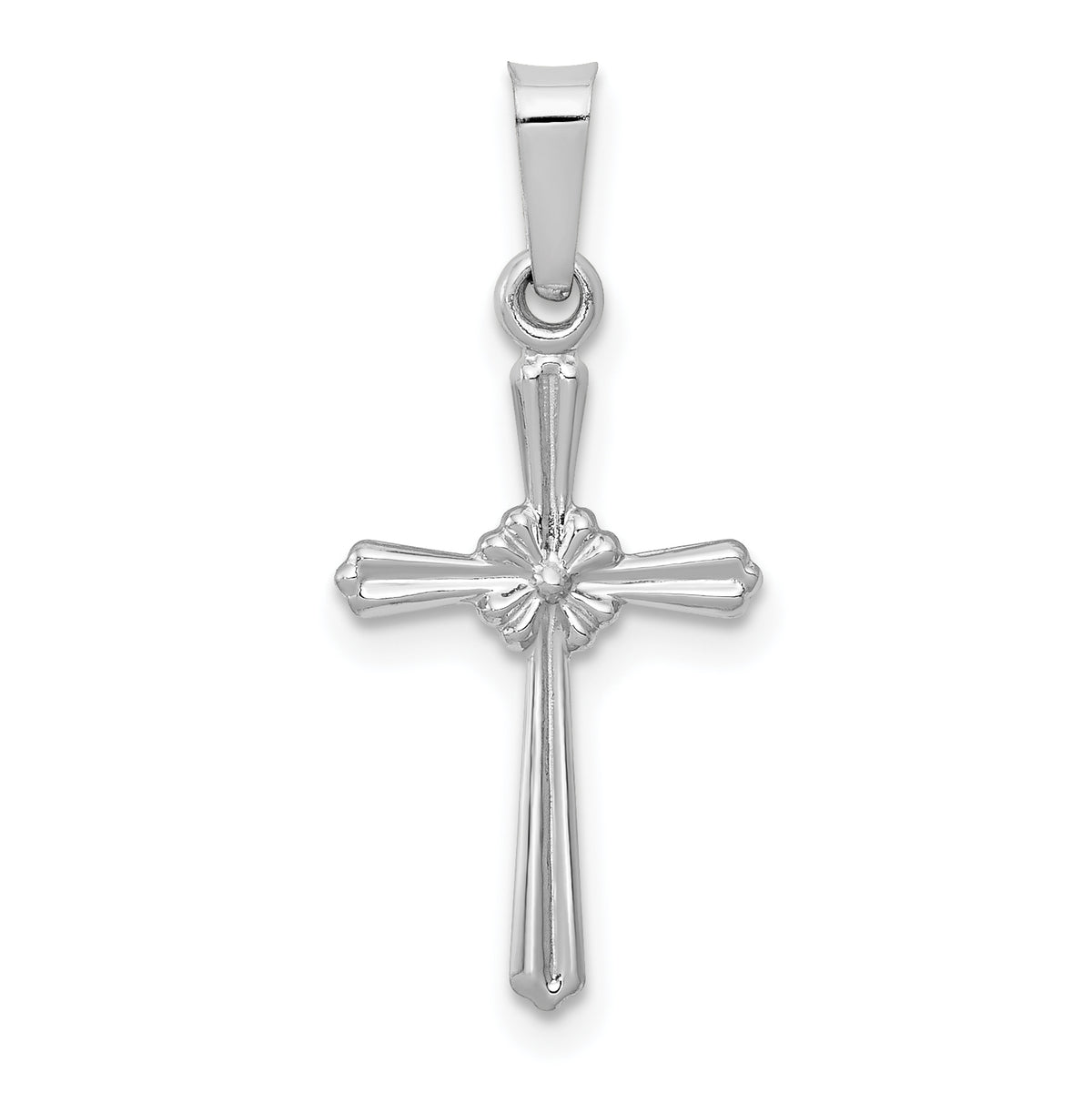 14k White Gold Polished Center Flower Cross Pendant