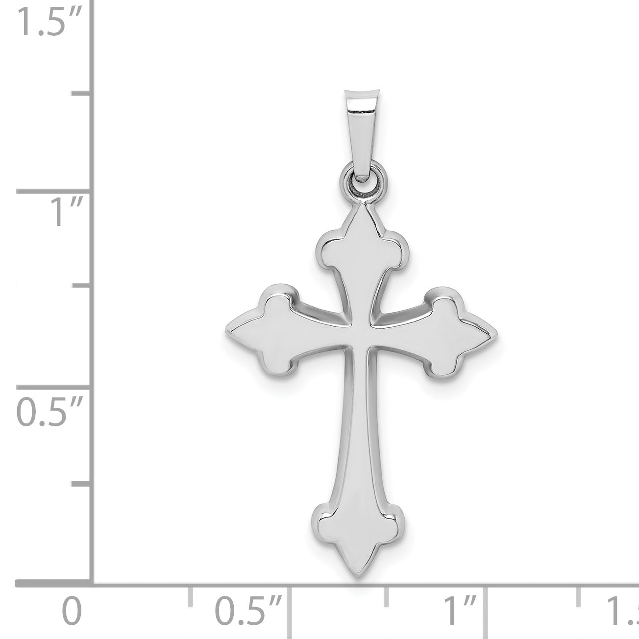 14K White Gold Polished Fleur de Lis Cross Pendant