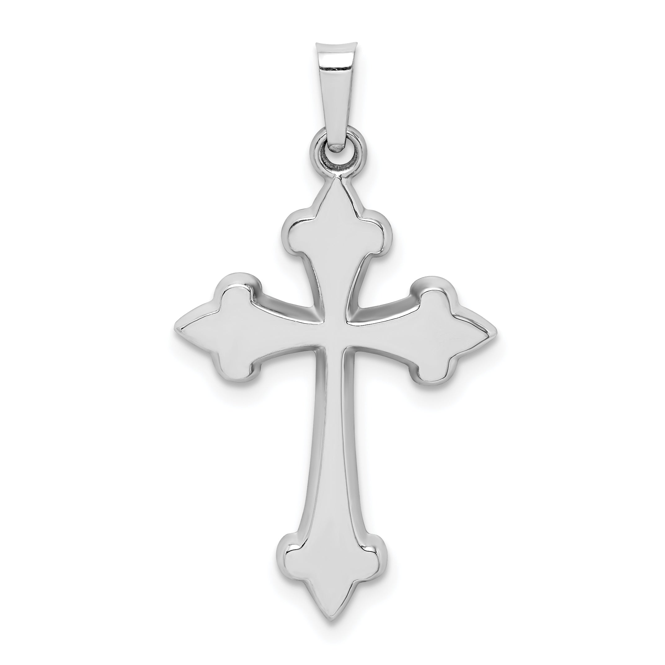 14k White Gold Polished Fleur de Lis Cross Pendant