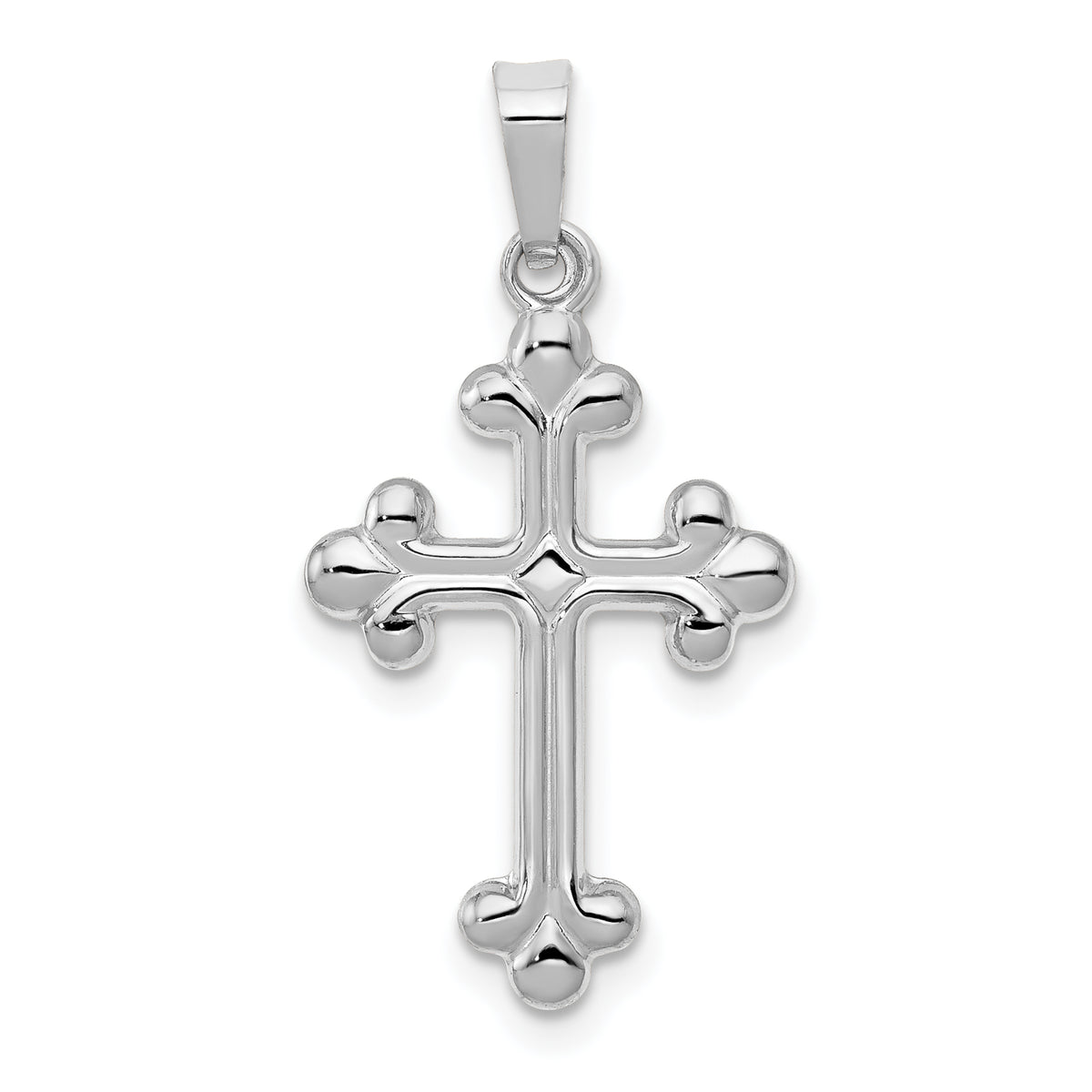 14k White Gold Polished Budded Cross Pendant