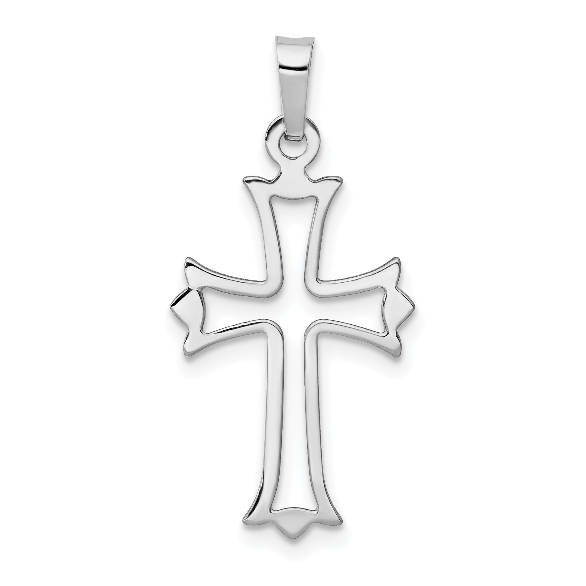 14k White Gold Polished Cut out Fleur de Lis Cross Pendant