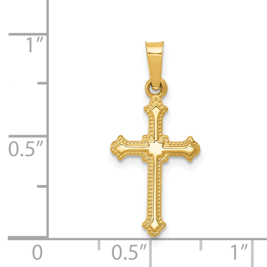 14K Polished Small Fleur de Lis Cross Pendant