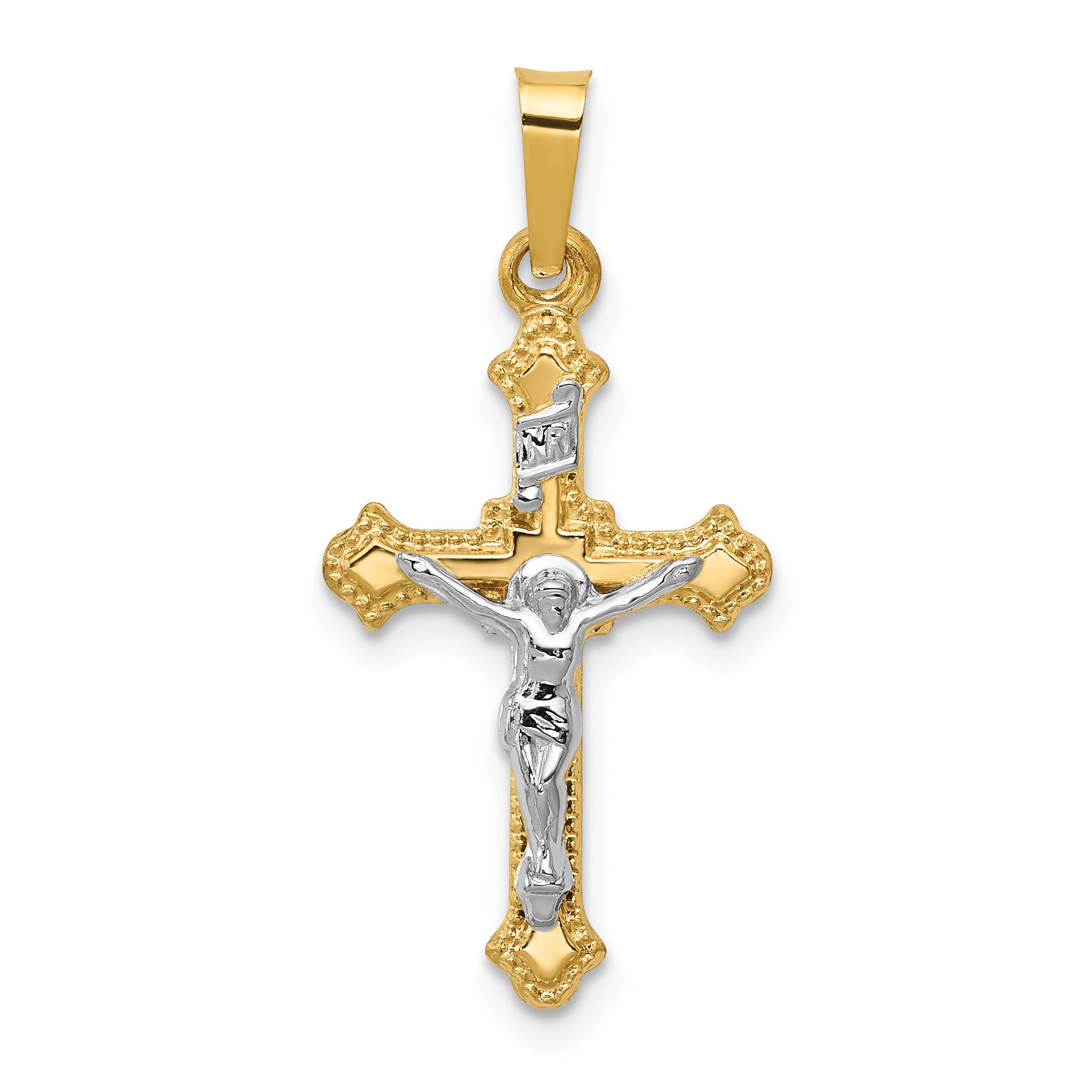 14k Two-tone Polished INRI Crucifix Pendant