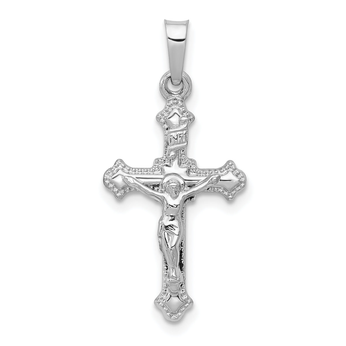 14k White Gold Polished INRI Crucifix Pendant