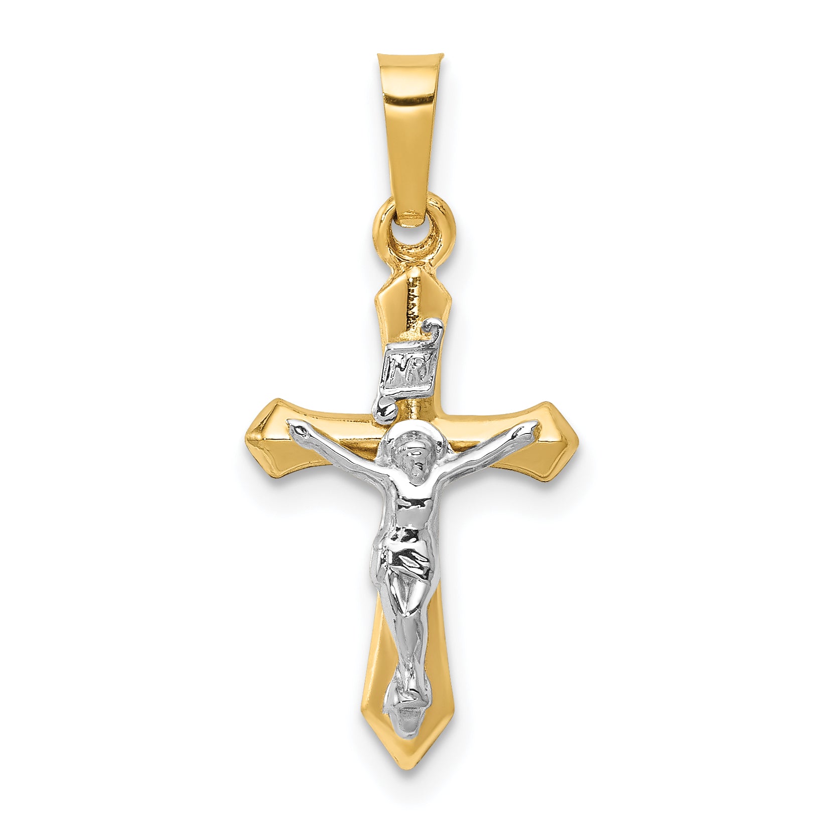 14k Two-tone Polished INRI Crucifix Pendant