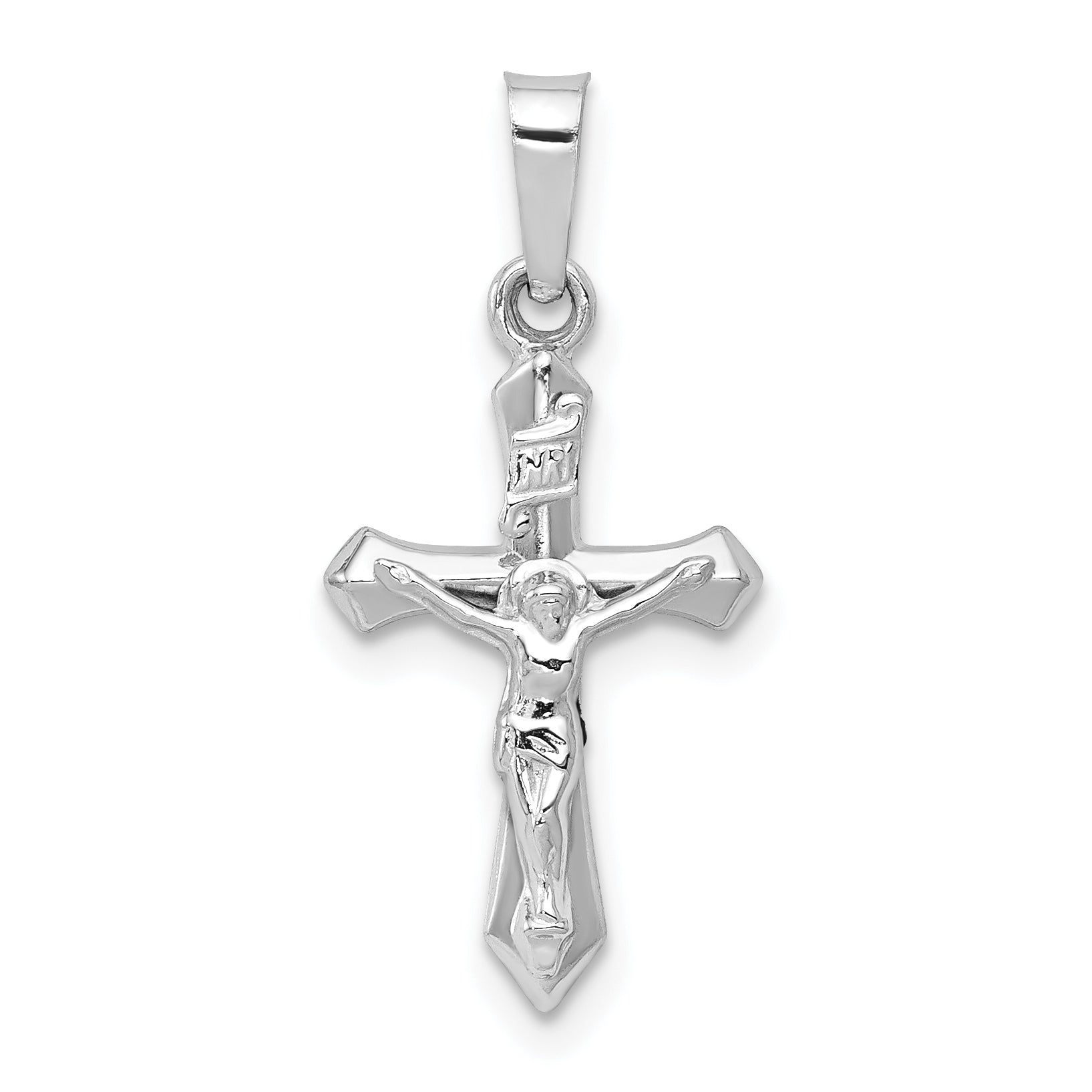 14k White Gold Polished INRI Crucifix Pendant