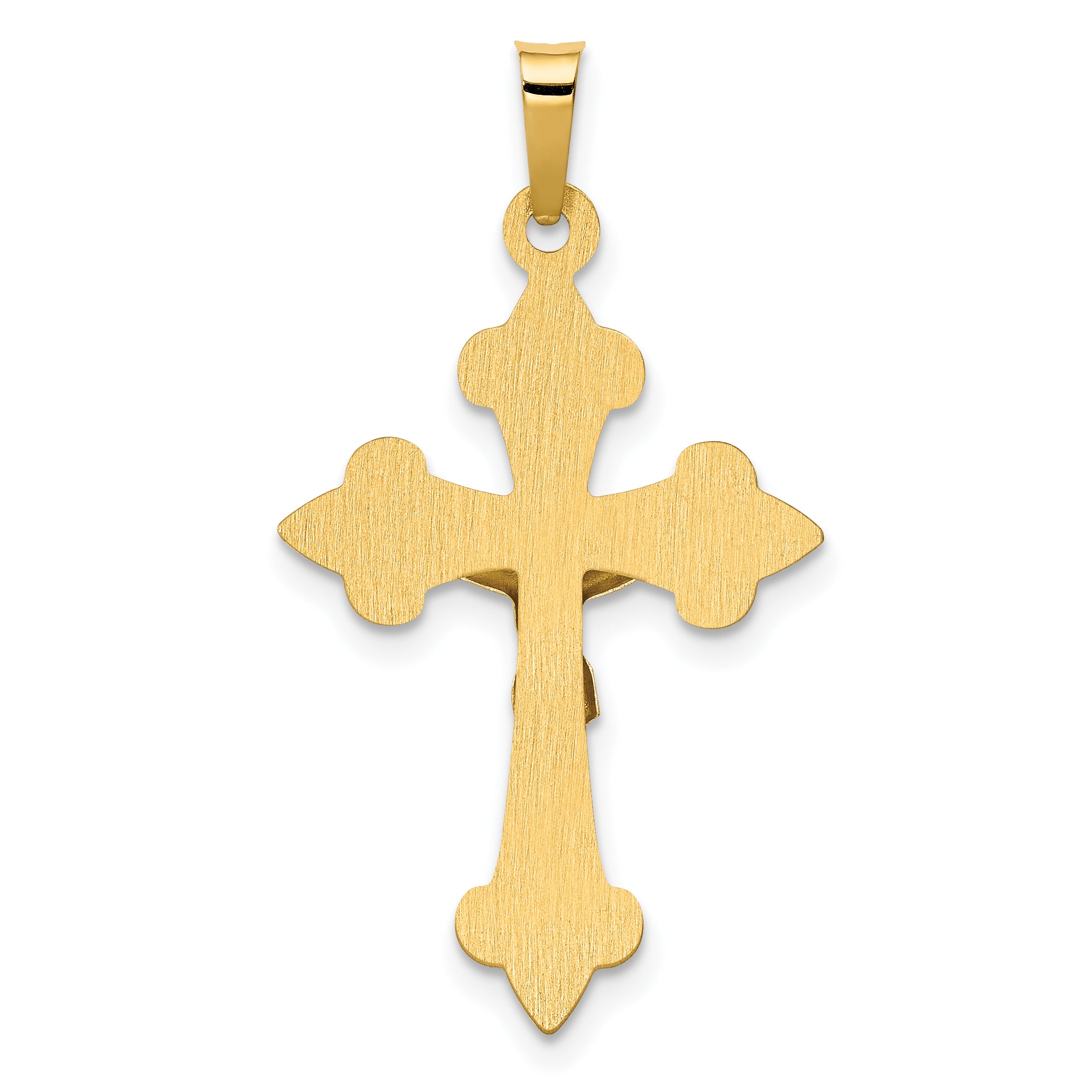 14K Two-tone Polished Fleur de Lis INRI Crucifix Pendant