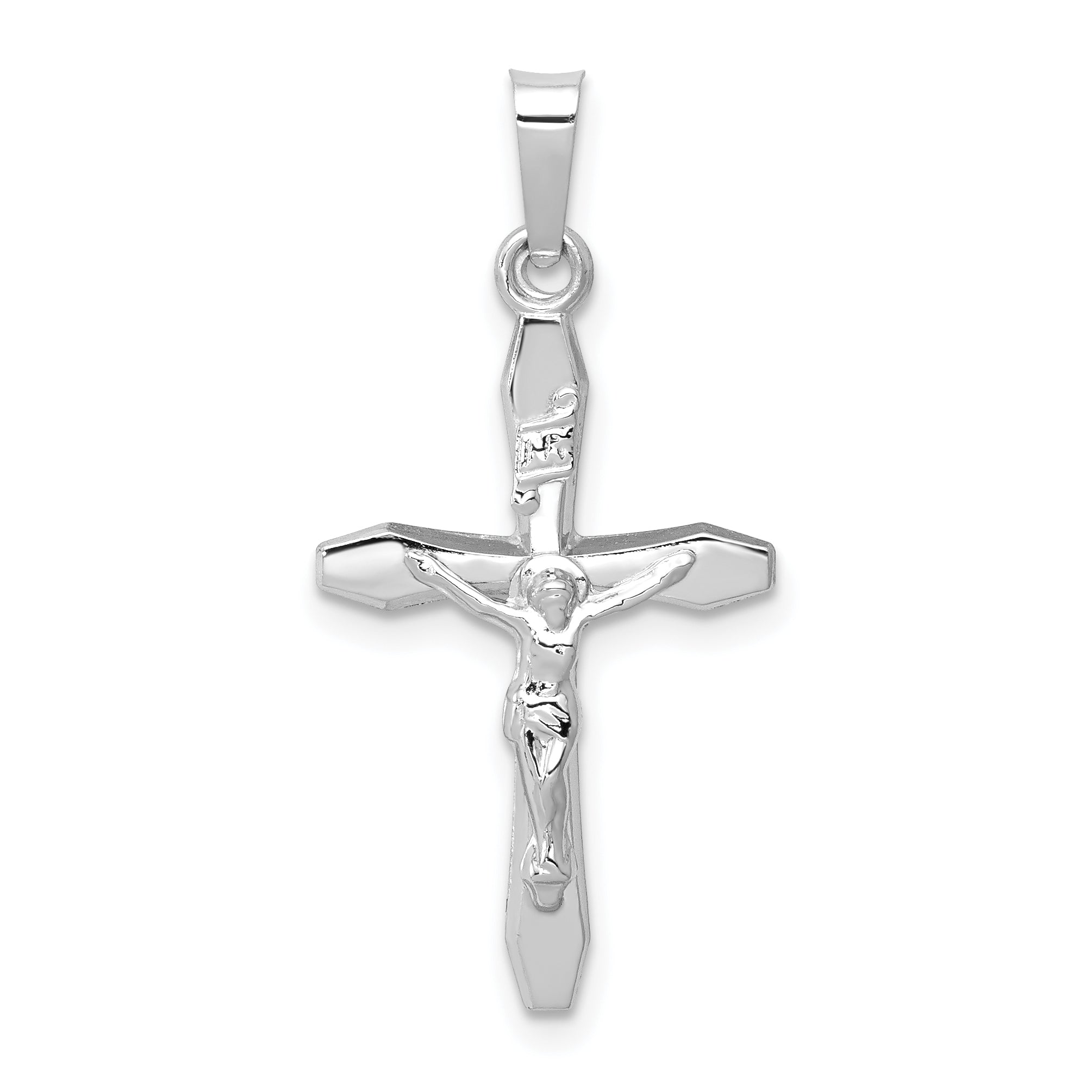 14k White Gold Polished INRI Crucifix Pendant