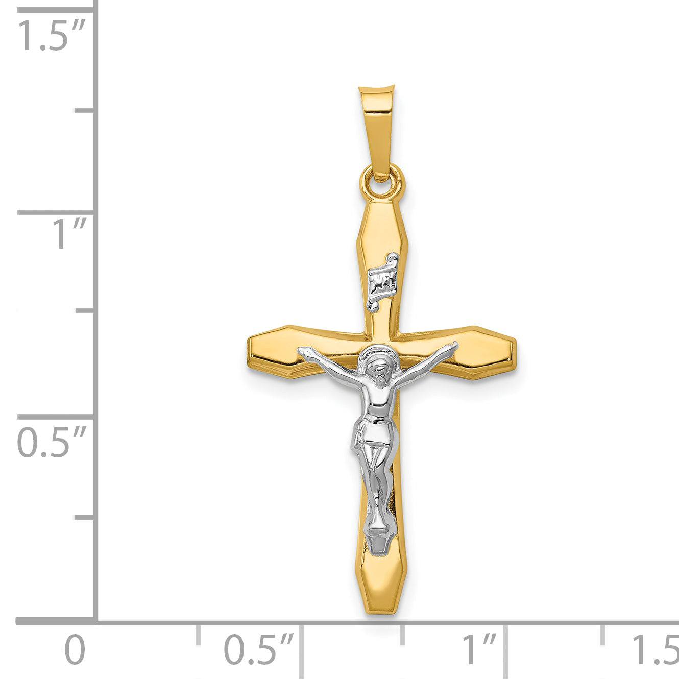 14K Two-tone Polished INRI Crucifix Pendant