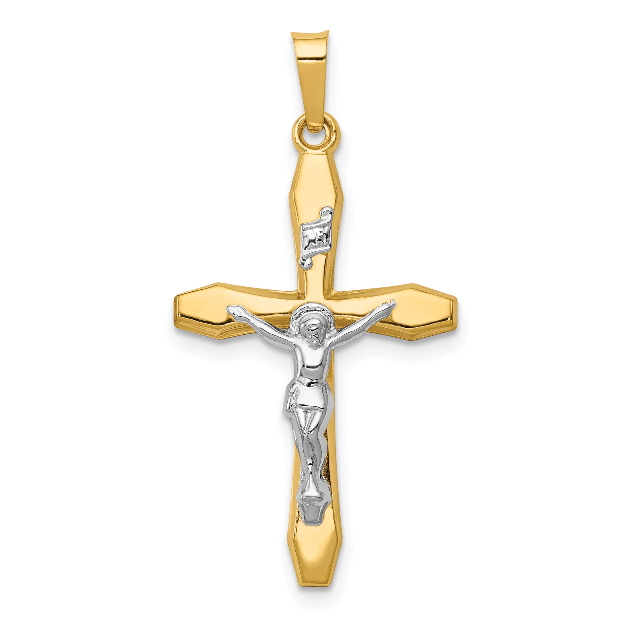 14k Two-tone Polished INRI Crucifix Pendant