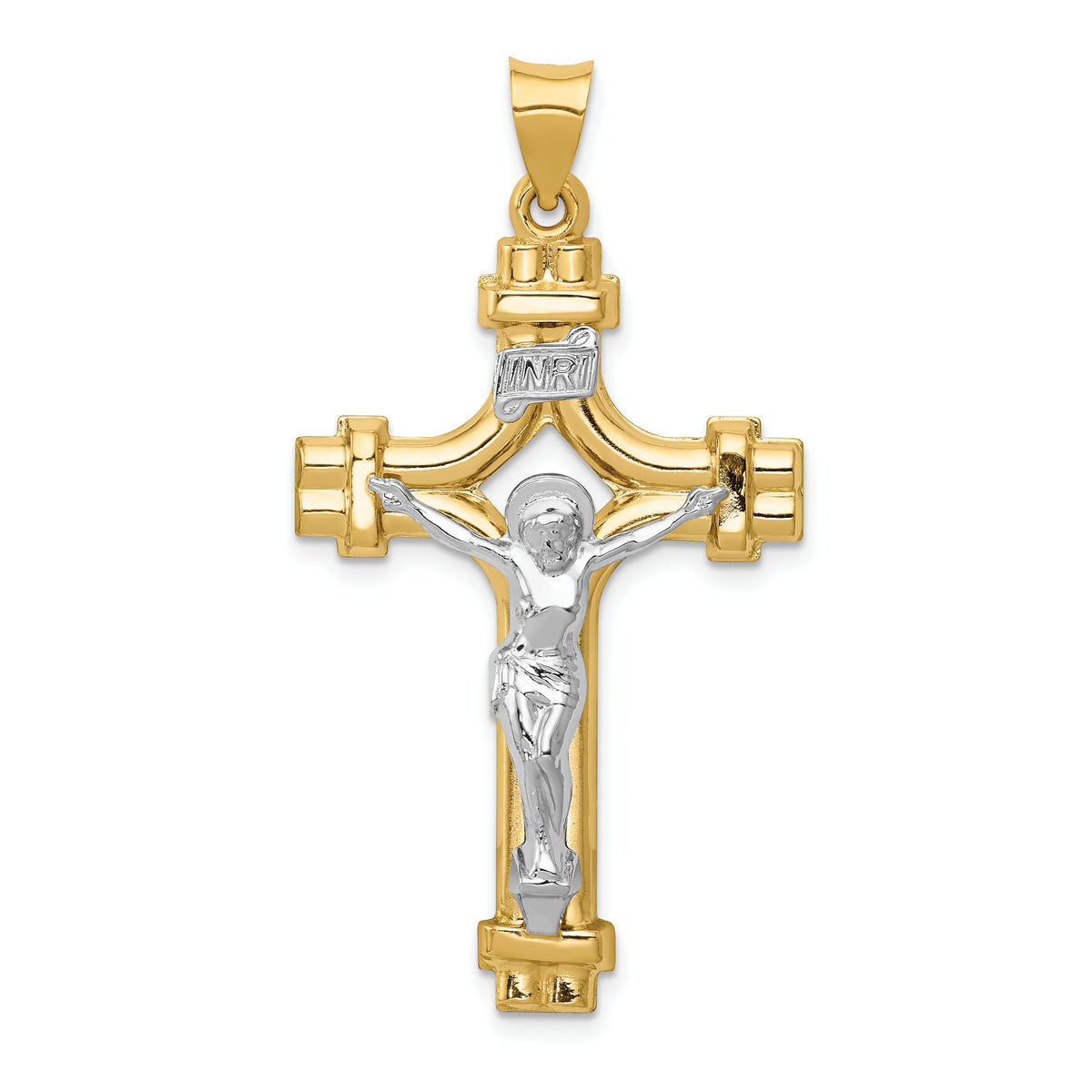 14k Two-tone Polished INRI Crucifix Pendant