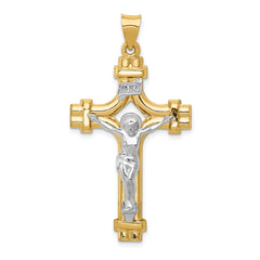 14k Two-tone Polished INRI Crucifix Pendant