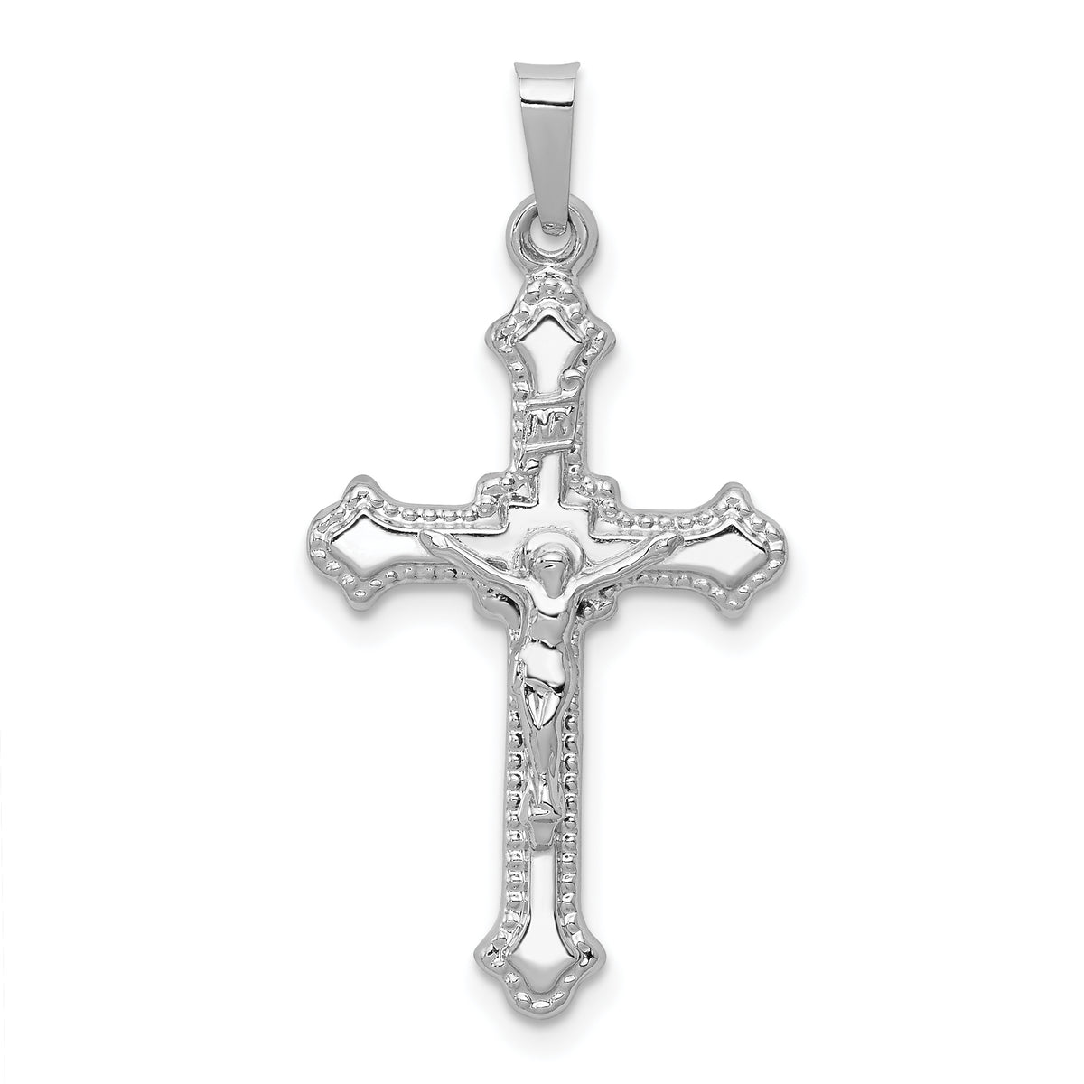 14k White Gold Polished INRI Crucifix Pendant