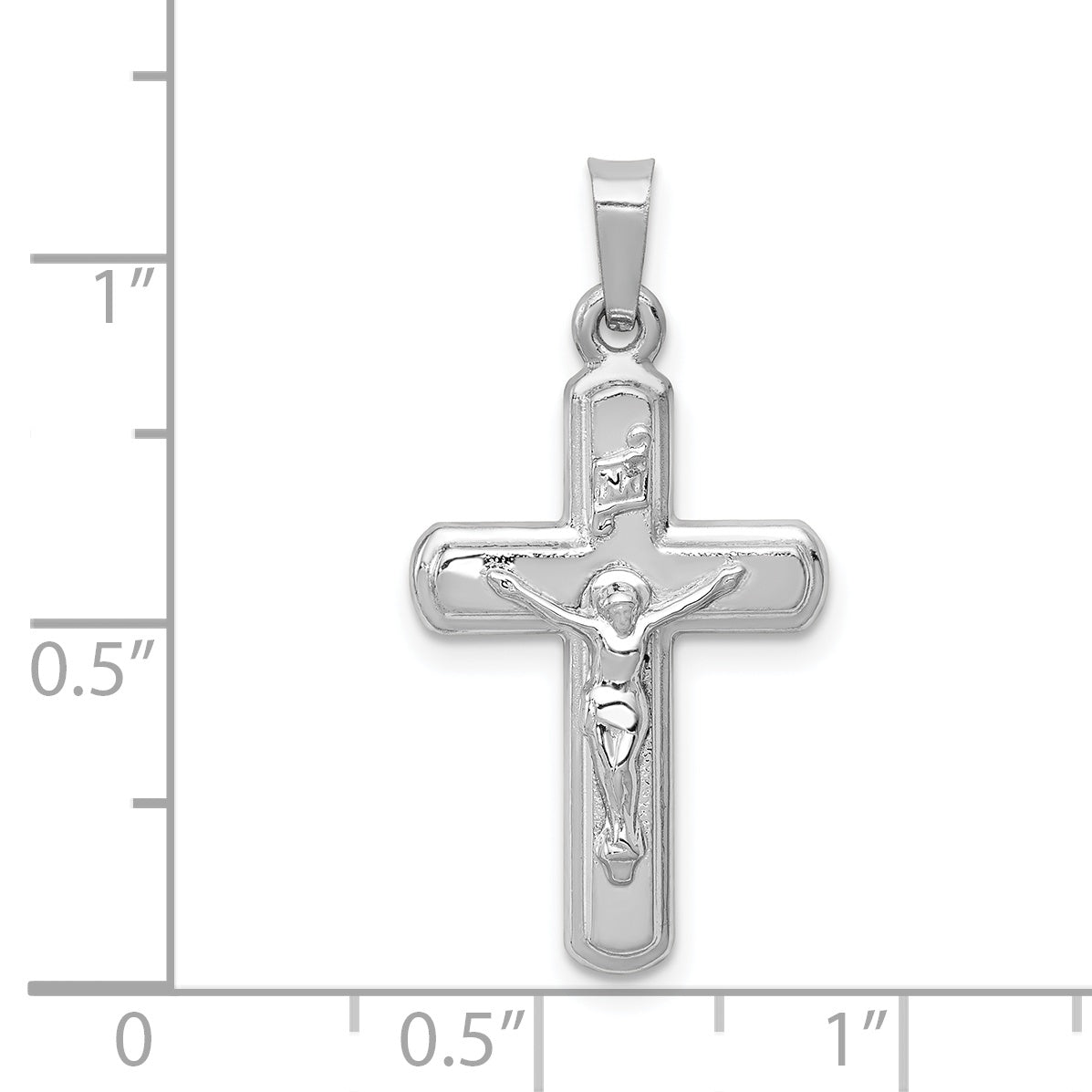 14K White Gold Polished and Satin INRI Crucifix Pendant