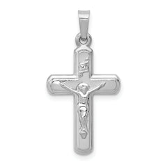 14k White Gold Polished and Satin INRI Crucifix Pendant