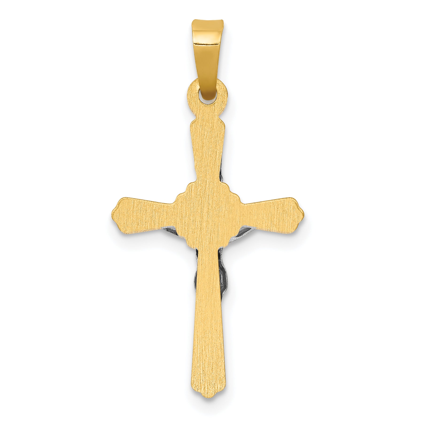 14K Two-tone Flower Center INRI Crucifix Pendant